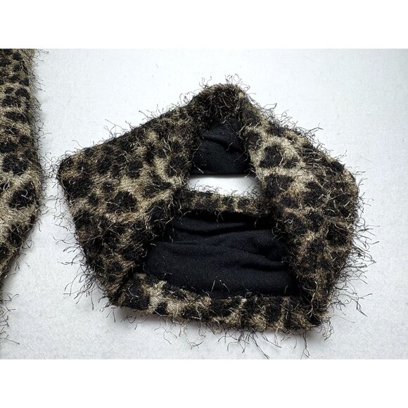 ALBERTO MAKALI Women Mini Dress Fuzzy Long Sleeve Animal Cowl Sz L Brown 46-27 - Picture 5 of 15